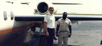 1984, Keita airport, Bougainville: Westwind pilot Shaun Davis with Nelson
